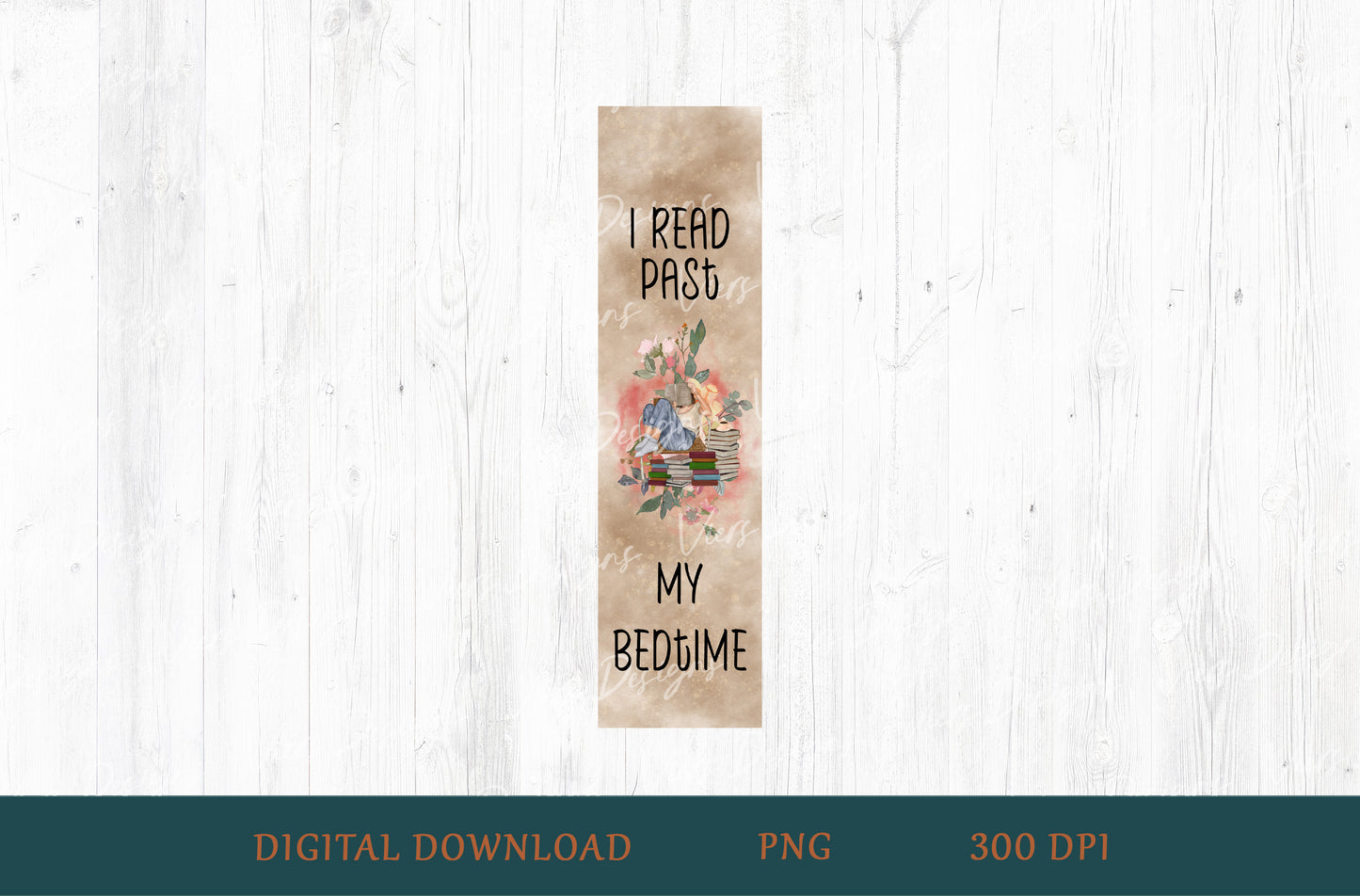 I Read Past My Bedtime Bookmark PNG — Tan