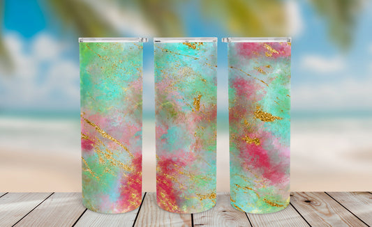 Opal Geode Tumbler Wrap PNG – 20oz Skinny Iridescent Design (Mint & Coral)