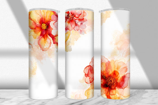 Orange & Red Ink Floral Tumbler Wrap PNG
