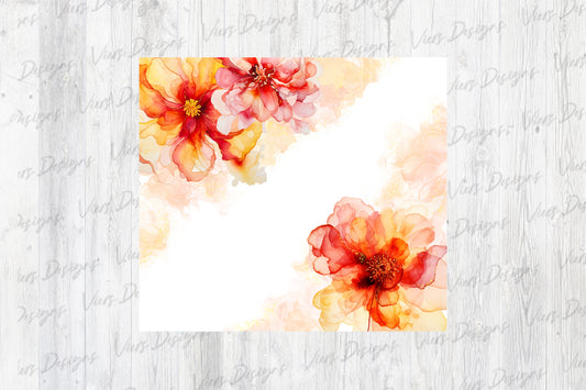 Orange & Red Ink Floral Tumbler Wrap PNG