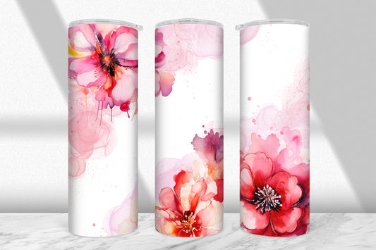 Pink & Red Ink Floral Tumbler Wrap PNG