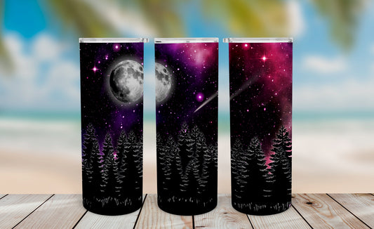 Pink Galaxy Forest Tumbler Wrap – 20oz Skinny Celestial Design