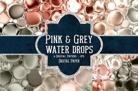 Pink & Grey Water Drops Digital Paper
