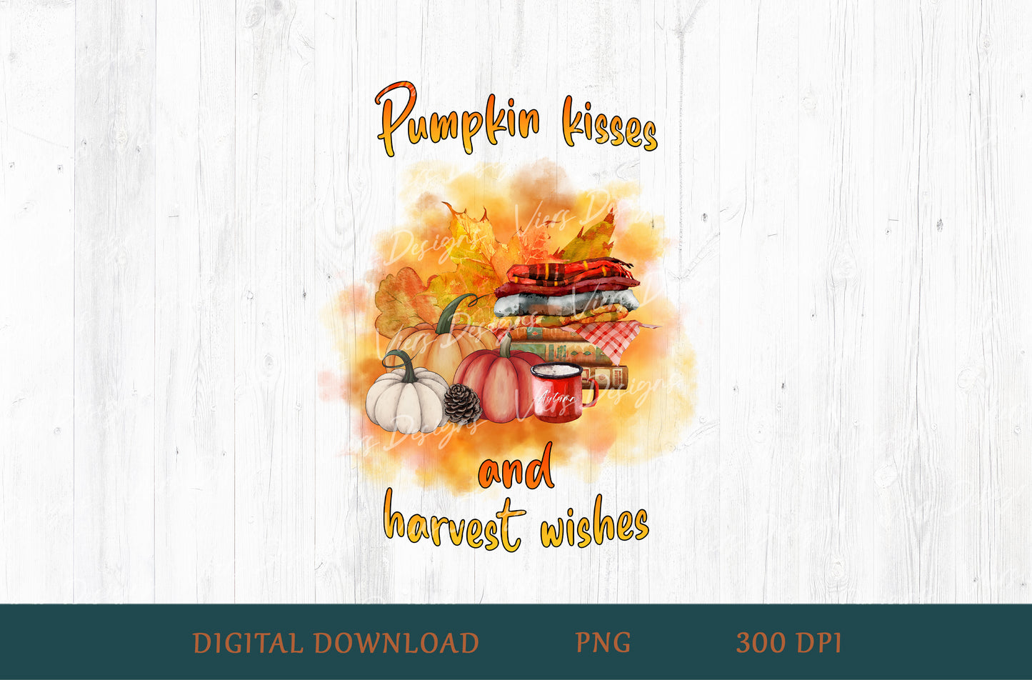 Pumpkin Kisses and Harvest Wishes Sublimation PNG