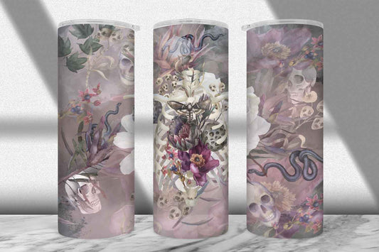 Rib Cage and Flowers Tumbler Wrap PNG – Gothic Boho Floral Design (20oz & 30oz)