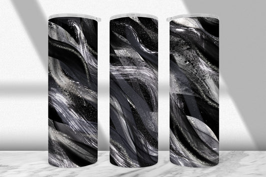 Black Silver Shimmer Wave Tumbler Wrap PNG