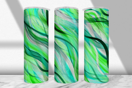 Green & Teal Shimmer Wave Tumbler Wrap PNG