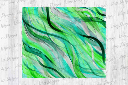 Green & Teal Shimmer Wave Tumbler Wrap PNG