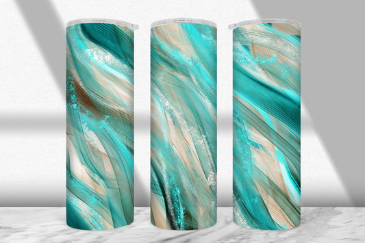 Turquoise & Cream Shimmer Wave Tumbler Wrap PNG
