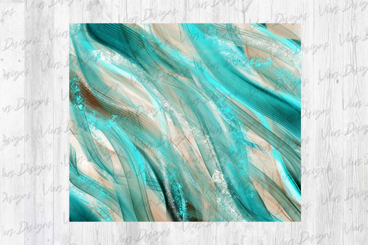 Turquoise & Cream Shimmer Wave Tumbler Wrap PNG