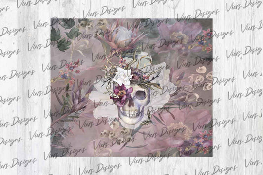 Skull and Flowers Tumbler Wrap PNG – Gothic Boho Floral Design (20oz & 30oz)