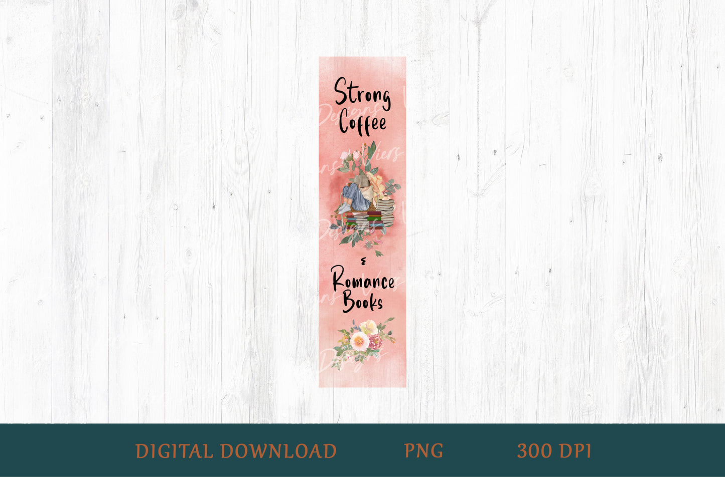 Strong Coffee & Romance Books Bookmark PNG