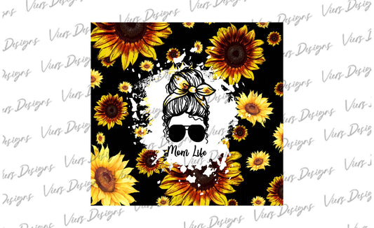 Sunflower Mom Life Tumbler Wrap PNG – 20oz Skinny Design (Black)