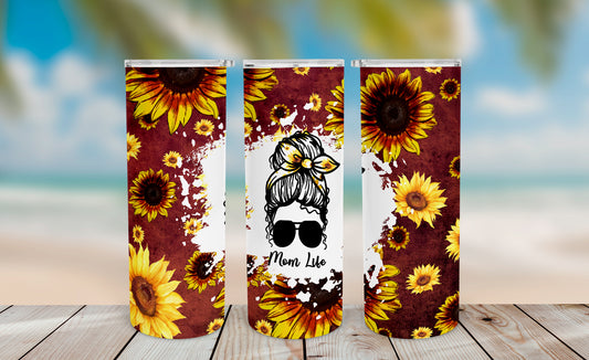 Sunflower Mom Life Tumbler Wrap PNG – 20oz Skinny Design