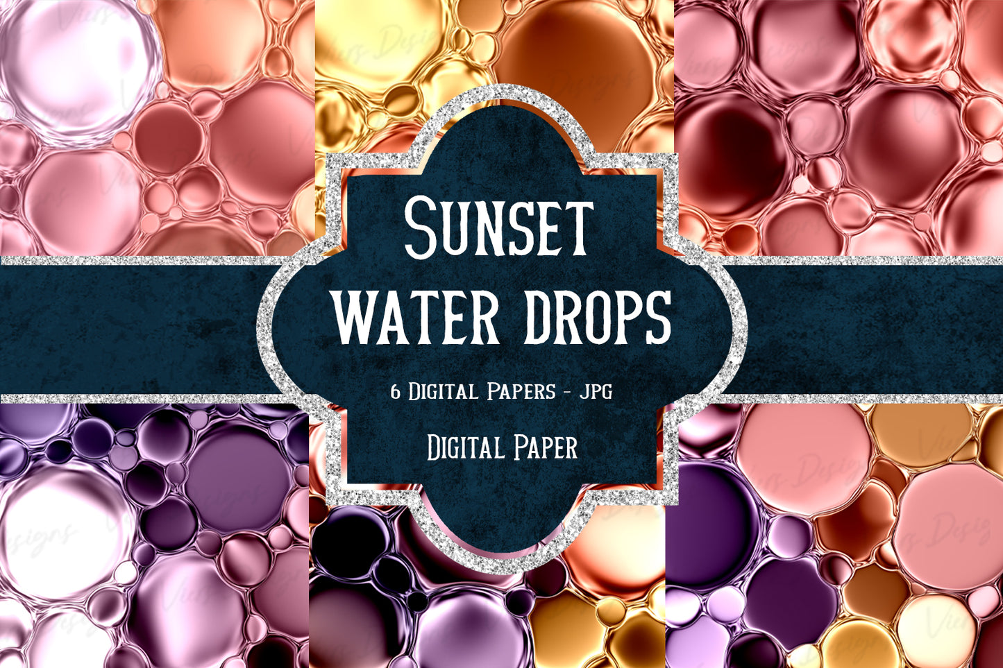 Sunset Water Drops Digital Paper