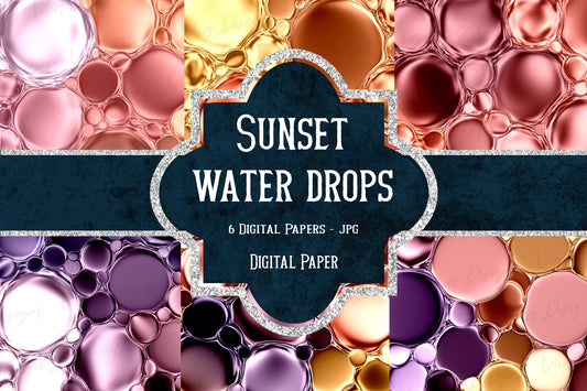 Sunset Water Drops Digital Paper