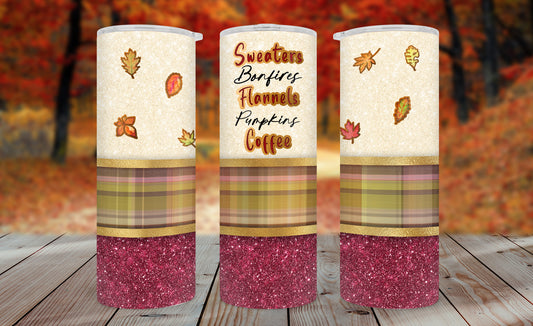 Sweaters Bonfires Flannels Coffee Tumbler Wrap PNG – 20oz Skinny Fall Design