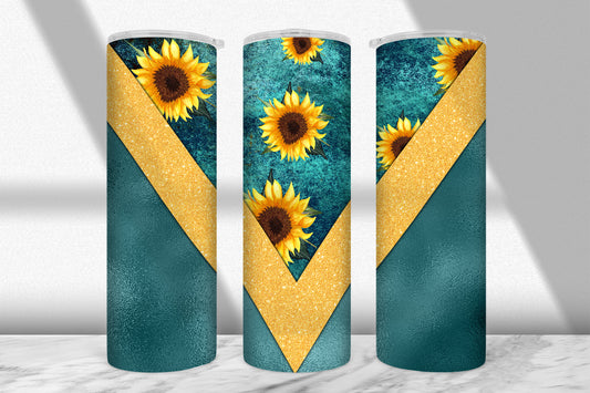 Sunflower Teal Tumbler Wrap PNG – 20oz Skinny Design
