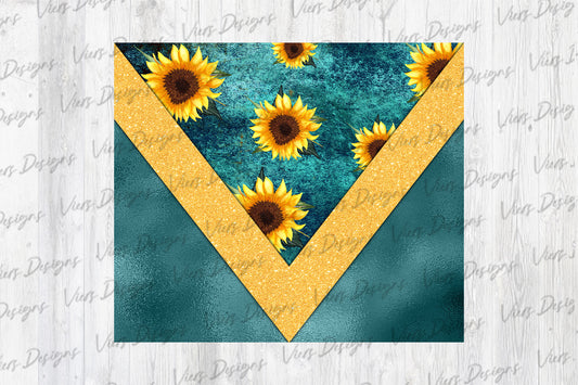 Sunflower Teal Tumbler Wrap PNG – 20oz Skinny Design